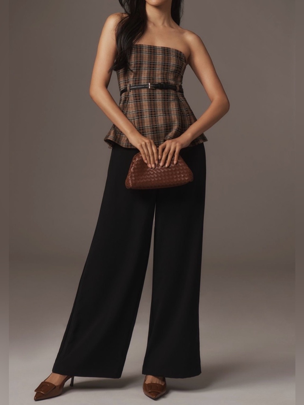 Anthropologie Navy/Charcoal Wide-Leg Trousers XS Pull-On Crepe Pants Side Trim